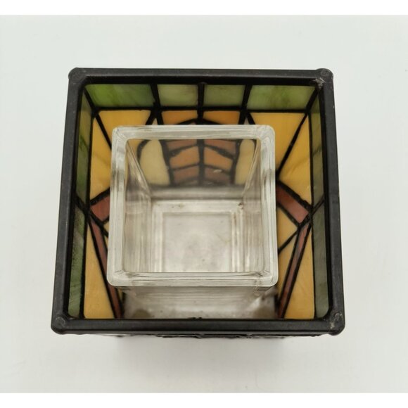 Vintage Stained Glass Candle Holder/Votive With Geometric Art Deco Craftsman - Picture 3 of 5